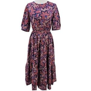 Evereve Womens M Floral Open Back Smocked Noelle Dress